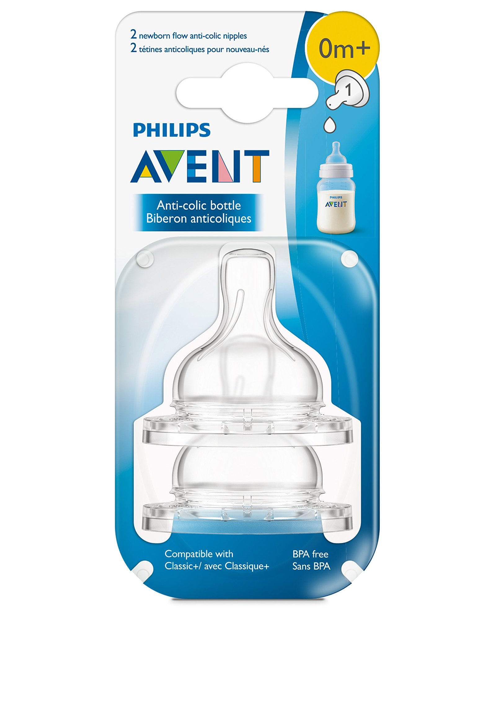 Philips Avent Classic+ Anti-colic 0m+ Newborn Flow Teats 2 Pcs