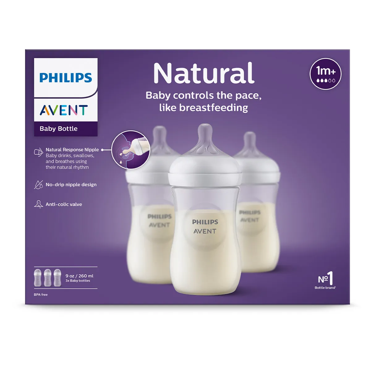 Philips Avent Natural Response 1m+ Bottle 260 ml Triple (3 Pcs)