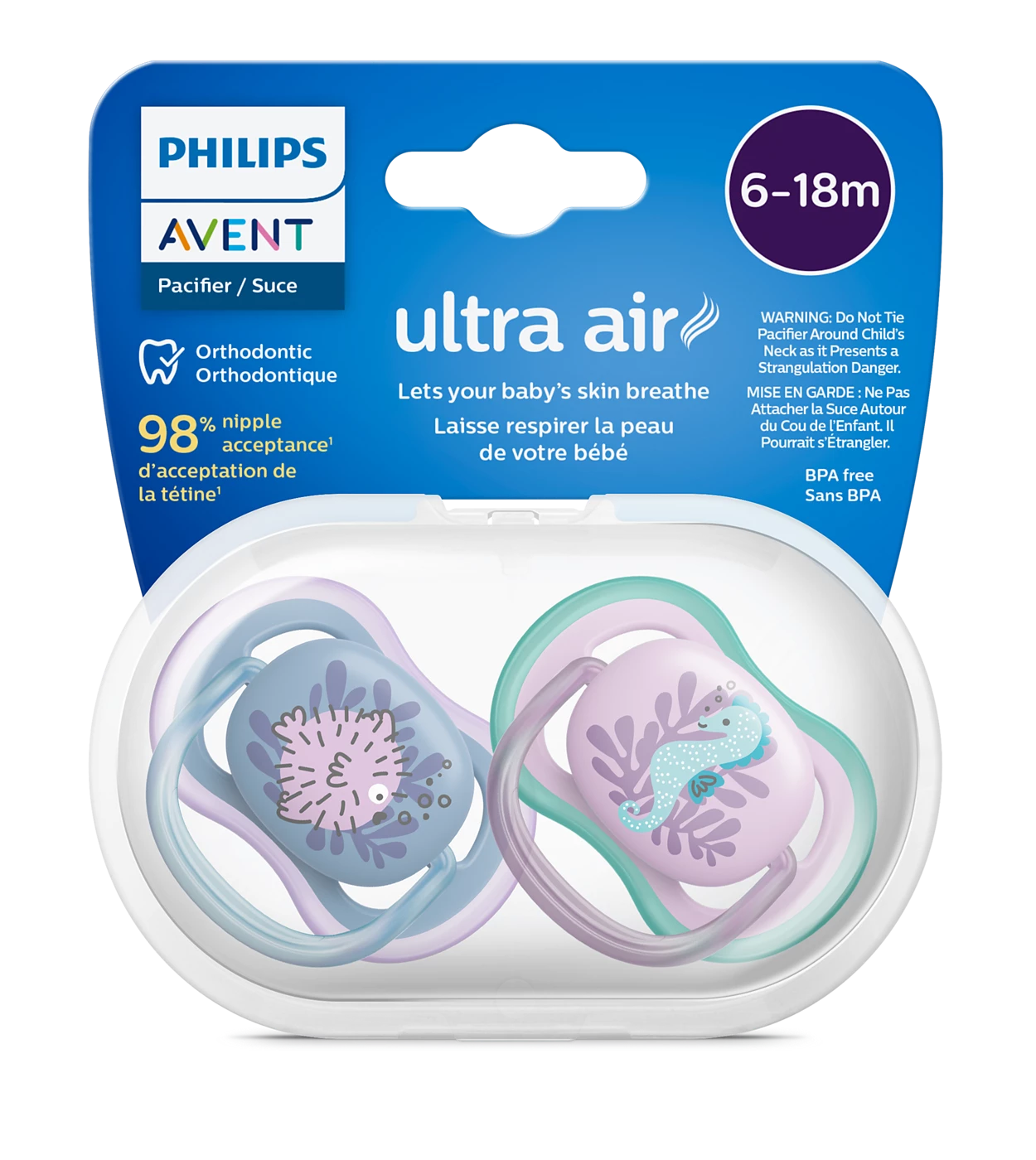 Philips Avent Ultra Air Soother 6-18m 2 Pcs ( Blue-Purple )