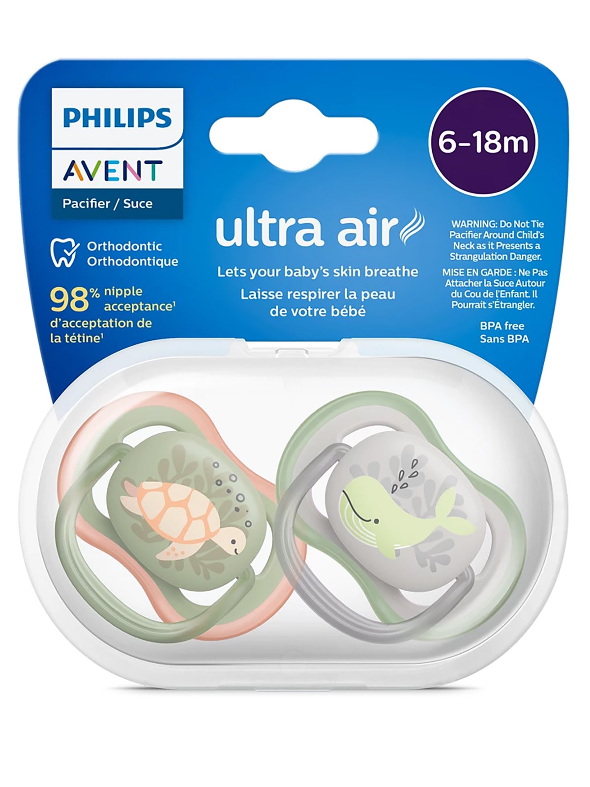 Philips Avent Ultra Air Soother 6-18m 2 Pcs ( Gray-Green )
