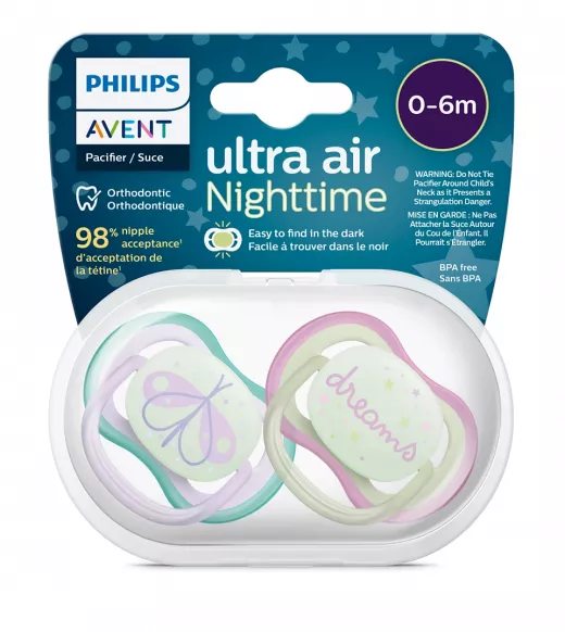 Philips Avent Ultra Air Nighttime Soother 0-6m 2 Pcs ( Light Purple )