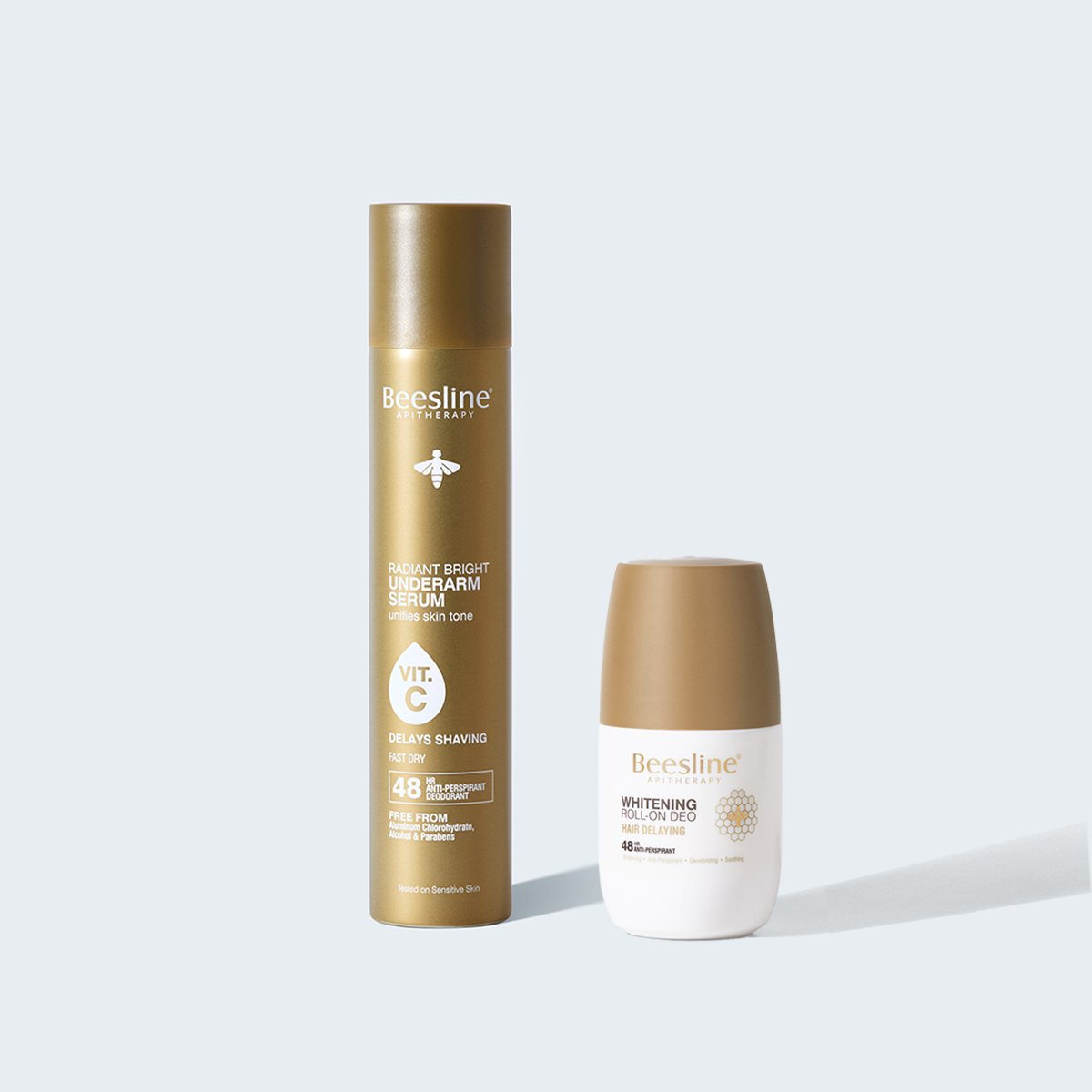 Beesline Radiant Bright Vitamin C 48H Delays Shaving Under Arm Serum 150ml + Whitening Hair Delaying 48H Roll-On Deo 50ml