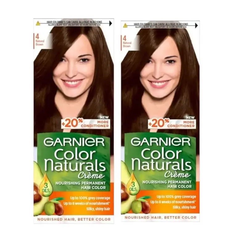 غارنييه كولور ناتشرالز كريم للشعر اللون رقم (4.0) بني - علبتين عرض ٣٣٪