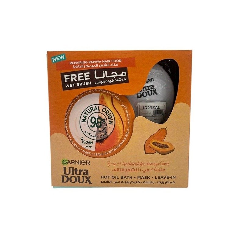 Garnier Ultra Doux Repairing Papaya Hair Food Mask 390ml + Wet Brush Free