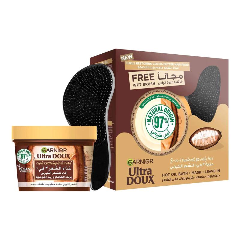 Garnier Ultra Doux Coconut Smoothing Macadamia Hair Food Mask 390ml + Wet Brush Free