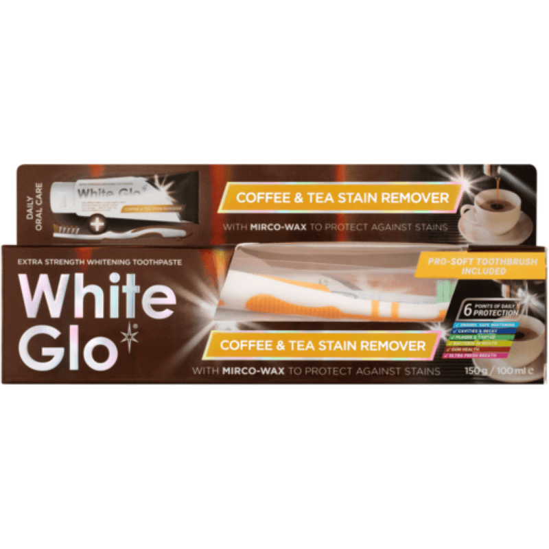 White Glo Coffee & Tea Drinkers Formula Toothpaste 100ml + Toothbrush