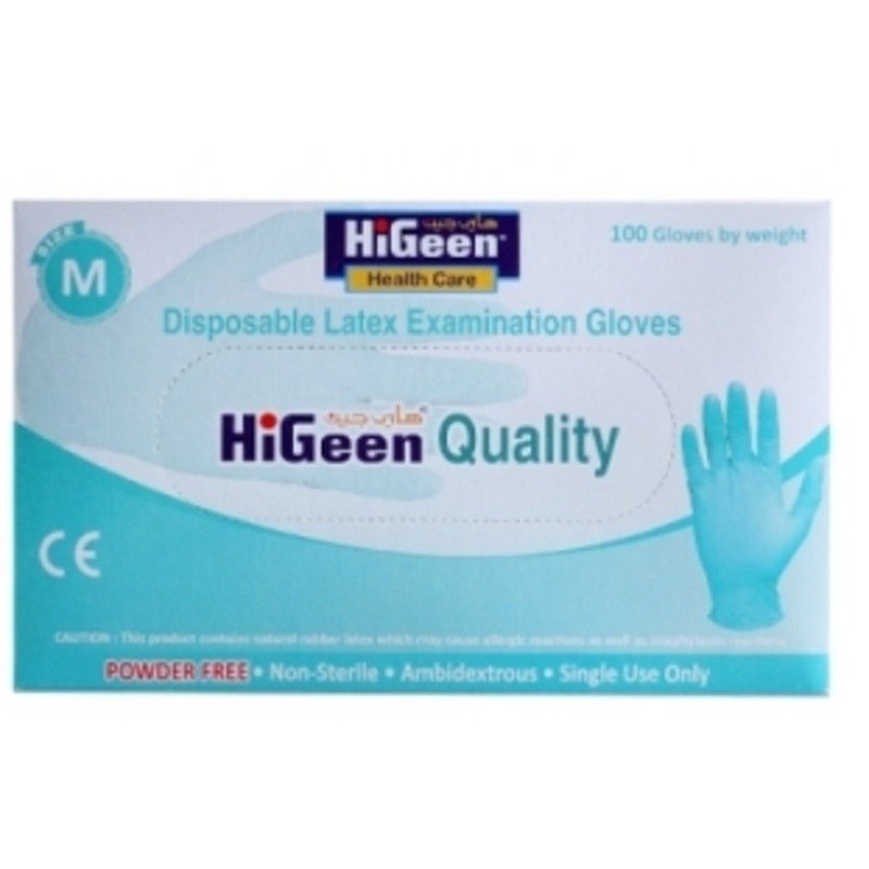 هايجين قفازات لاتكس، بودرة، مقاس حر متوسط، علبة ١٠٠ قطعة