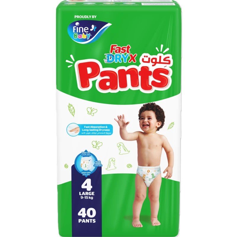 فاين بيبي حفاضات سريعة الجفاف، مقاس 4 كبير (9-15 كجم) - 40 حفاضة