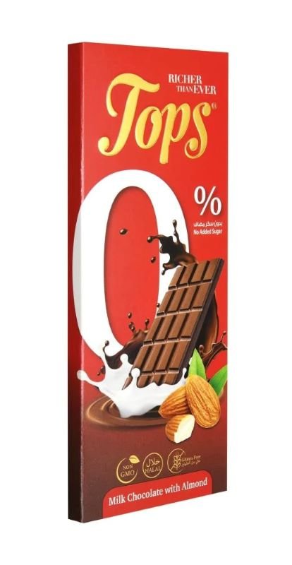 توبس شوكولاتة 0% سكر مع اللوز 60 غ